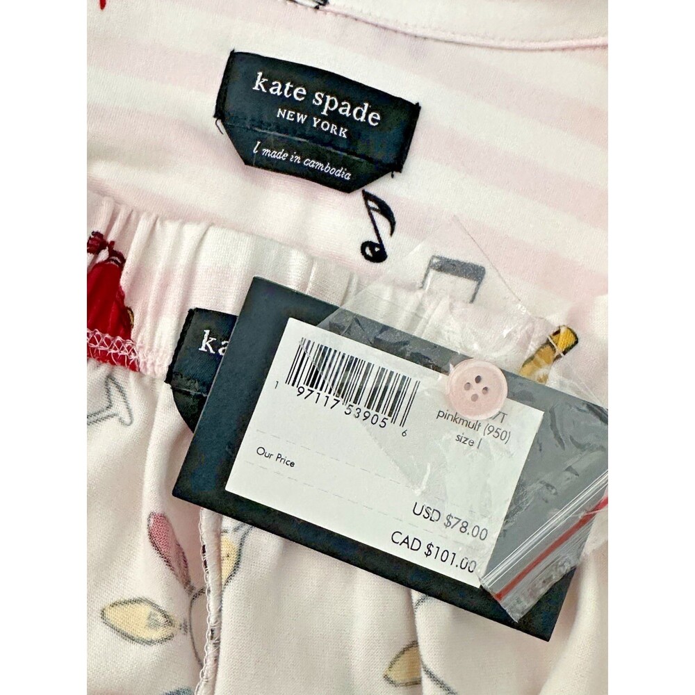 NWT Kate Spade Christmas PJ Pajama Pant 2pc Set Sz Large Long Sleeve Women Pink - Picture 8 of 10